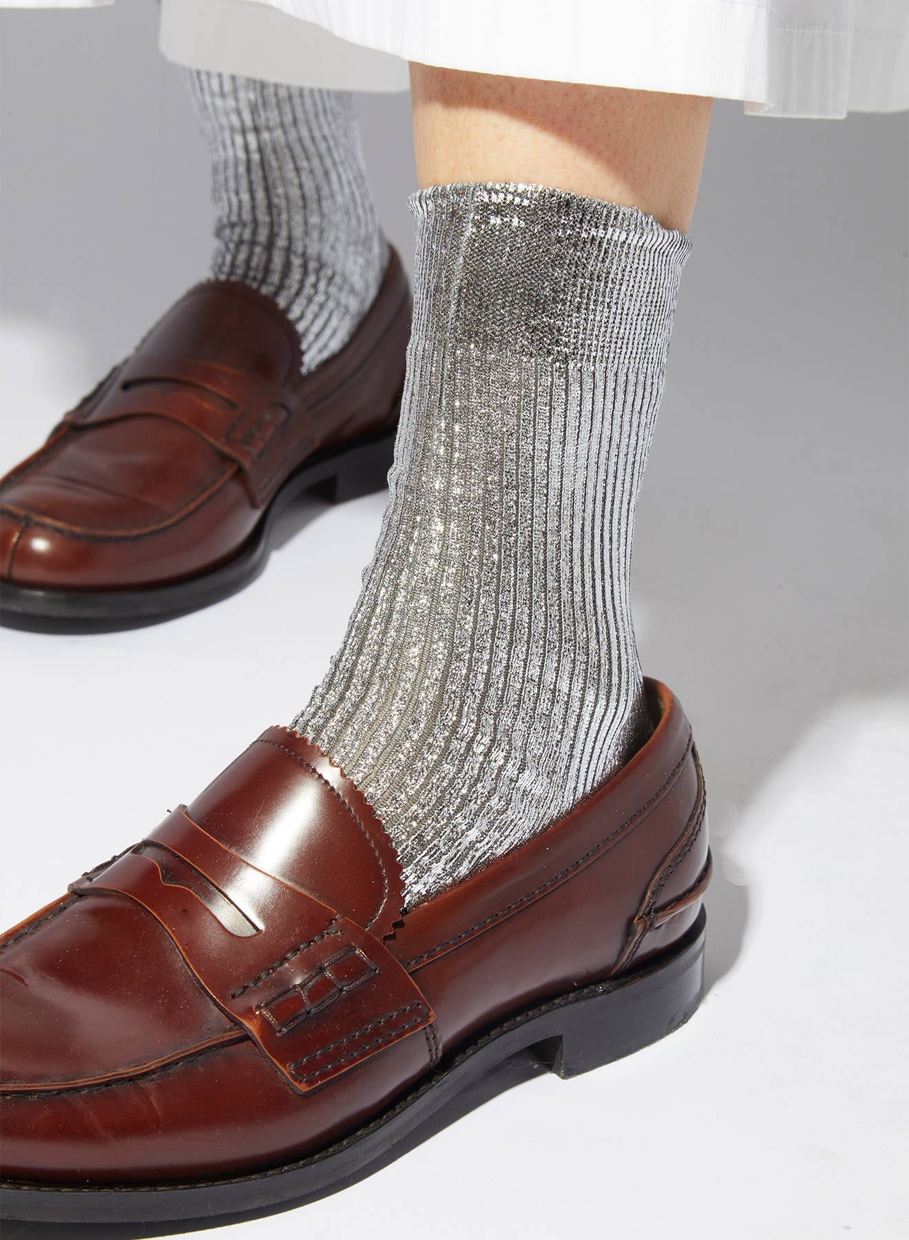 MARIA LA ROSA One Ribbed Silver Laminated Socks