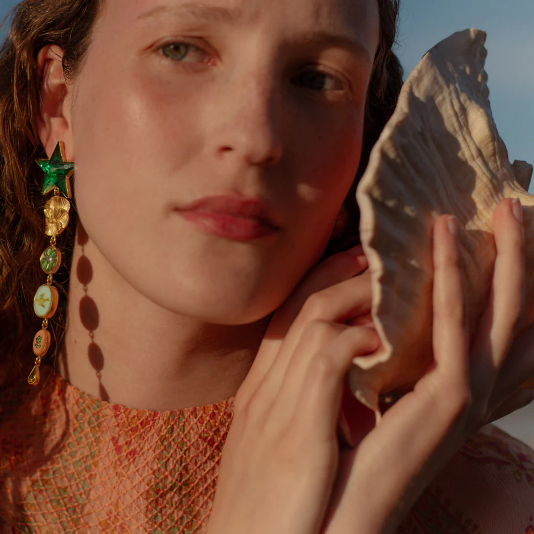 GRAINNE MORTON Green Heart and Star Earrings