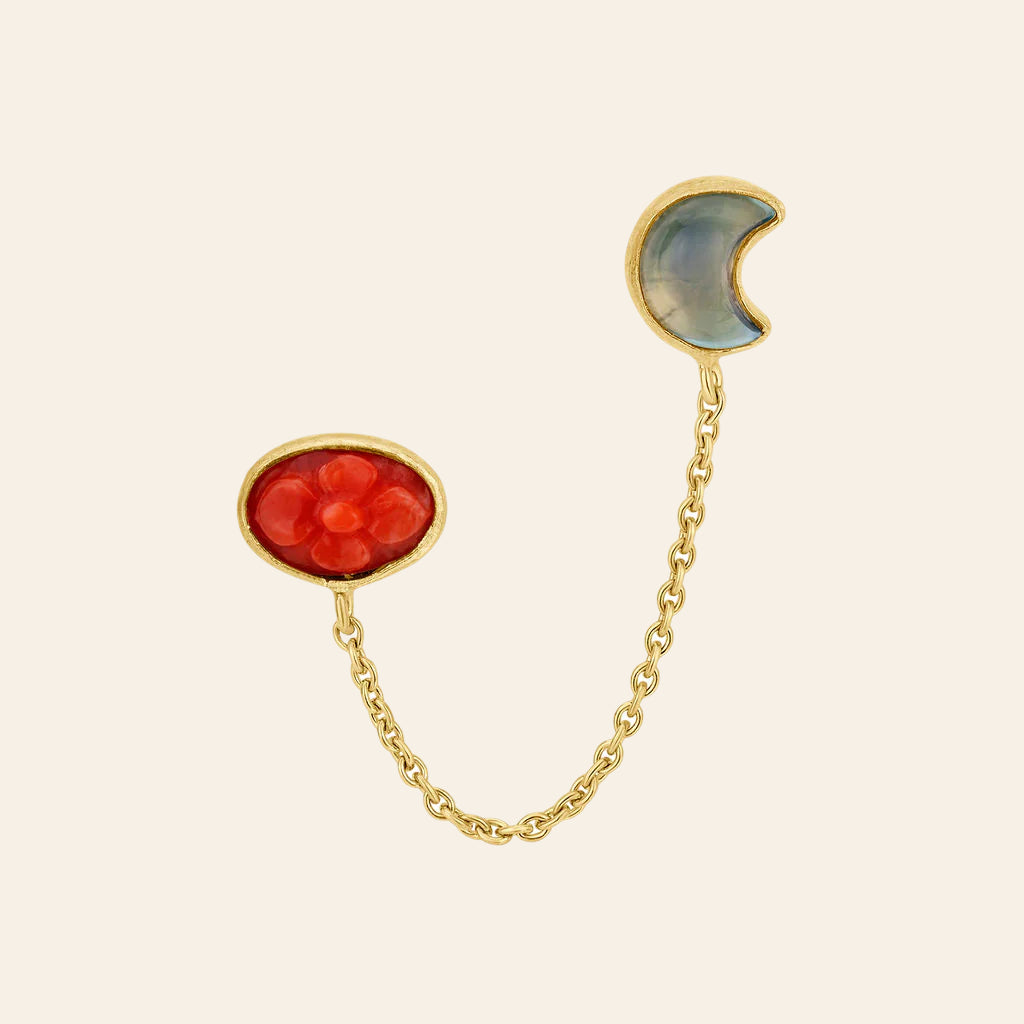 GRAINNE MORTON Flower and Moon Double Stud Earring Single