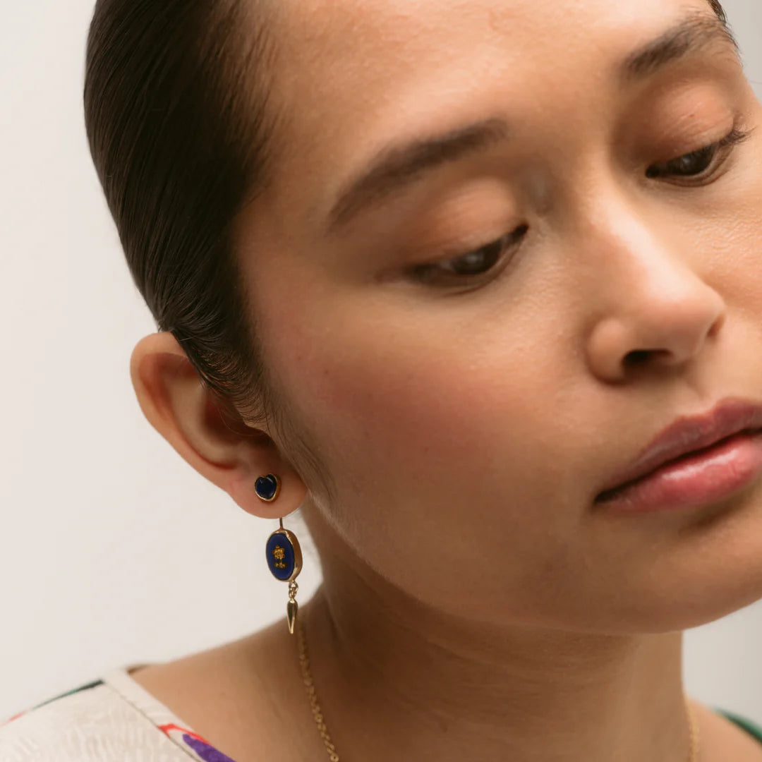 GRAINNE MORTON Bird Double Detachable Victorian Drop Earrings Lapis
