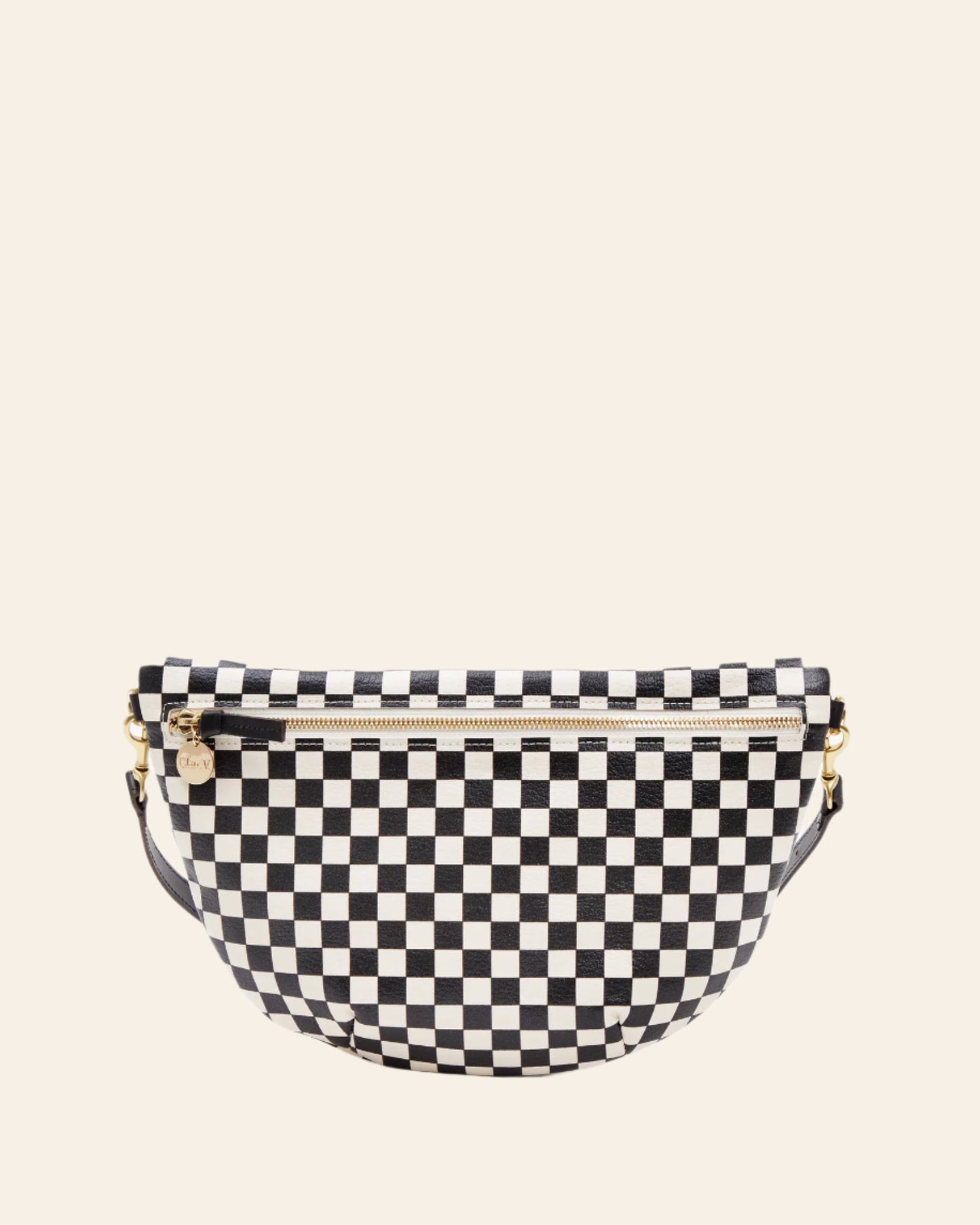 CLARE V Grande Fanny Black & Cream Woven Checker