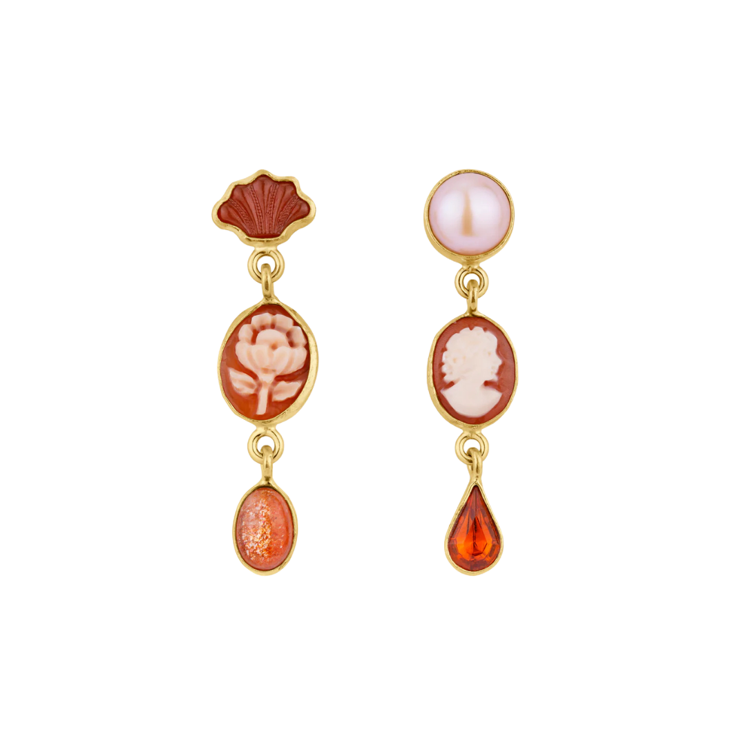 GRAINNE MORTON Amber Cameo Three Charm Moving Drop Earrings