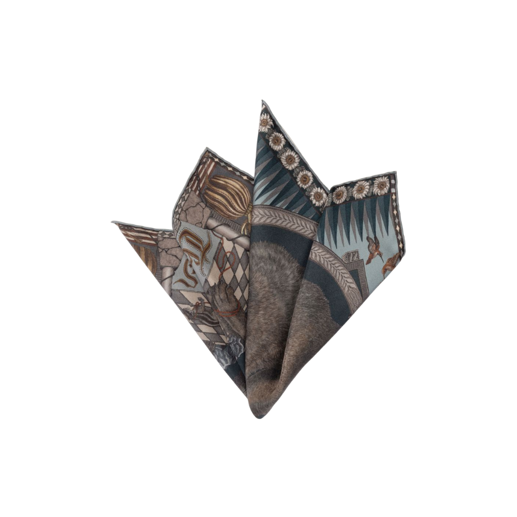 SABINA SAVAGE The Wolf You Feed Small Silk Scarf Gunmetal Gloaming