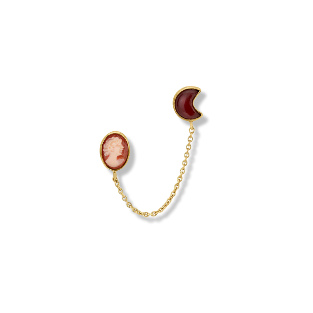 GRAINNE MORTON Double Cameo and Moon Double Stud Earring Single