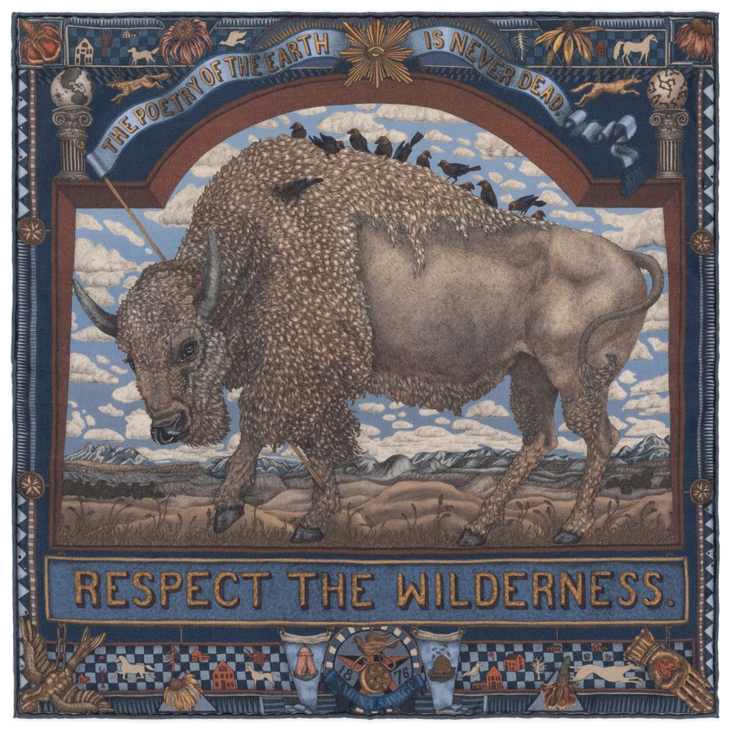 SABINA SAVAGE Secrets of the Bison Small Silk Scarf Chambray Stone