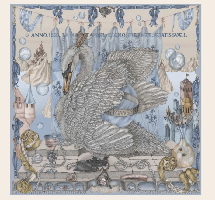 SABINA SAVAGE The Glass Swan Small Silk Scarf