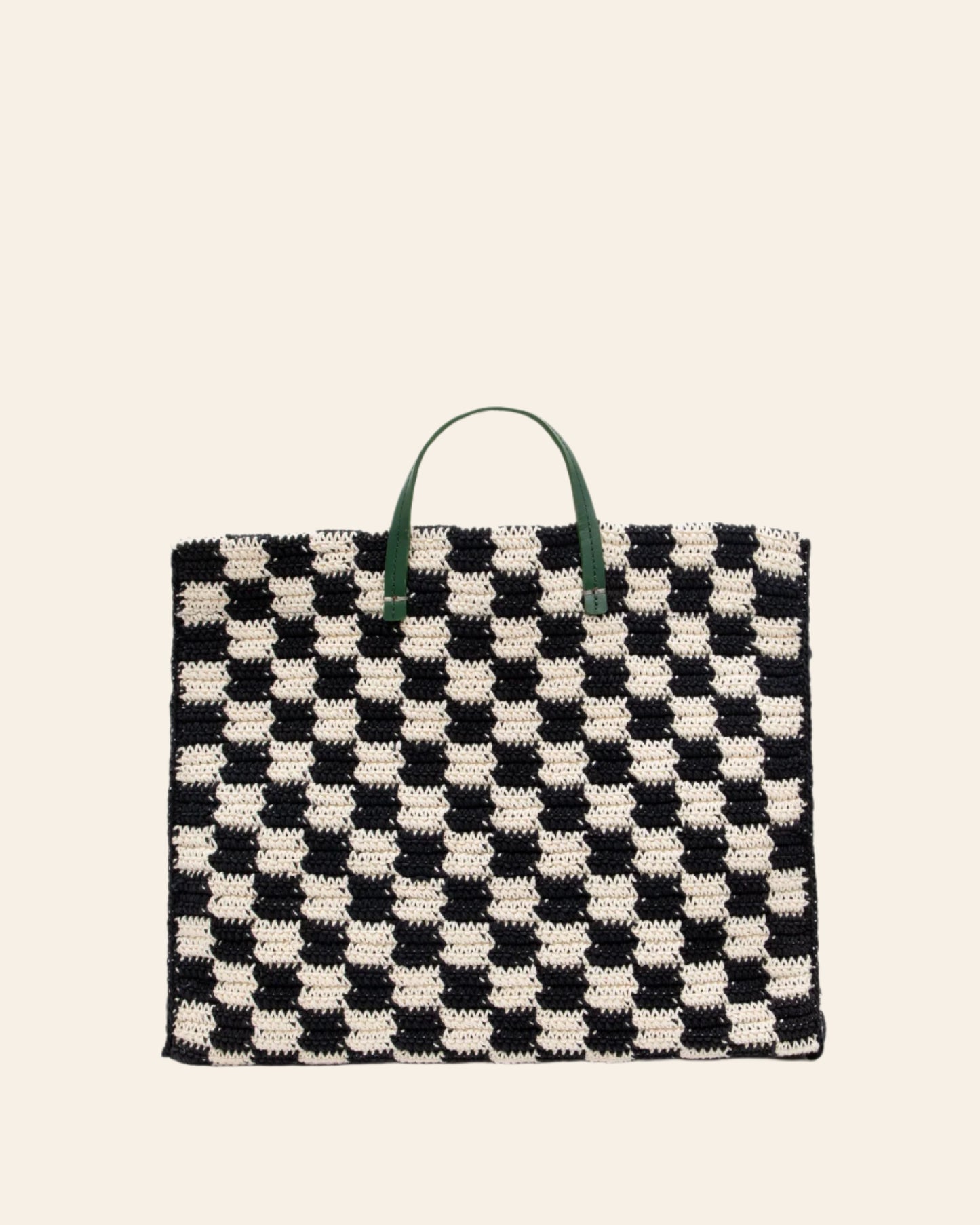 CLARE V Summer Simple Tote Black & Cream Crochet Checker