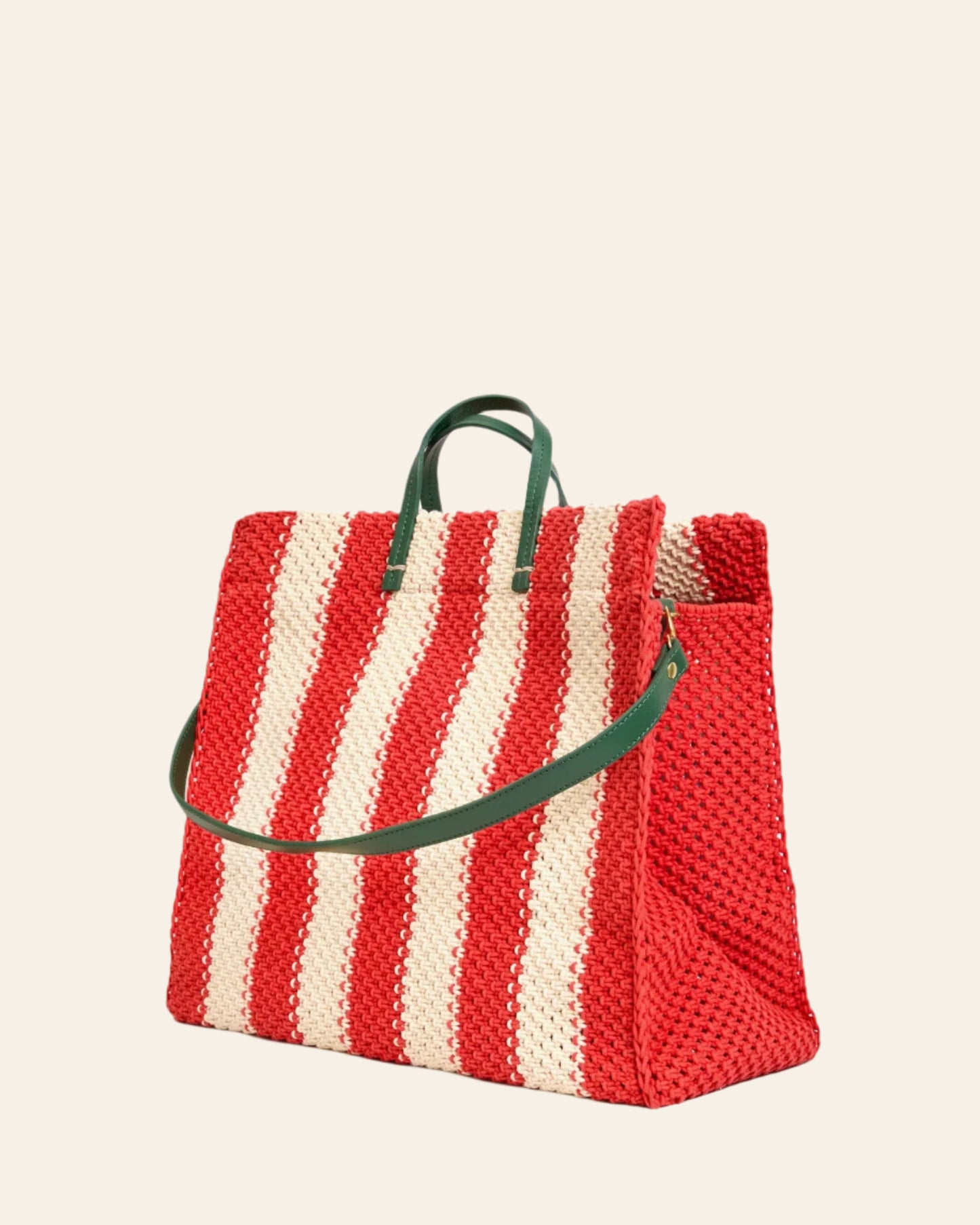 CLARE V Summer Simple Tote Cream & Bright Poppy Stripe
