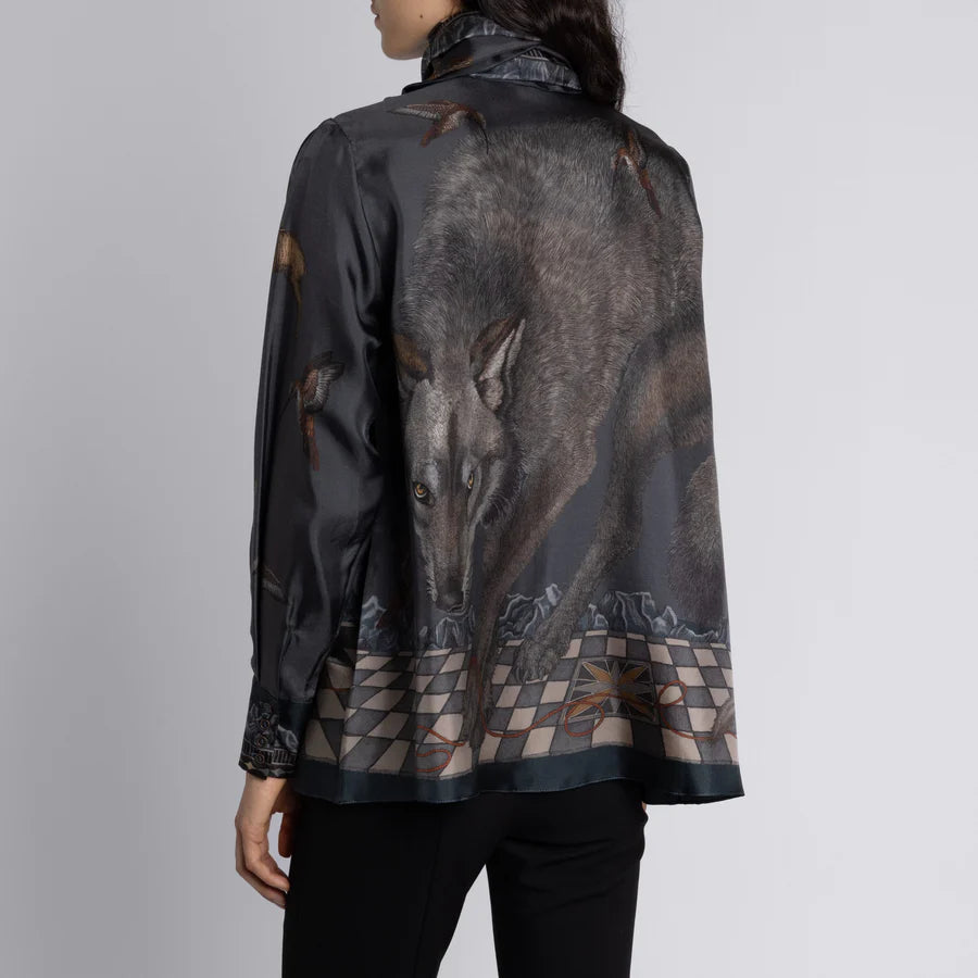 SABINA SAVAGE The Wolf You Feed Tie-Neck Silk Blouse