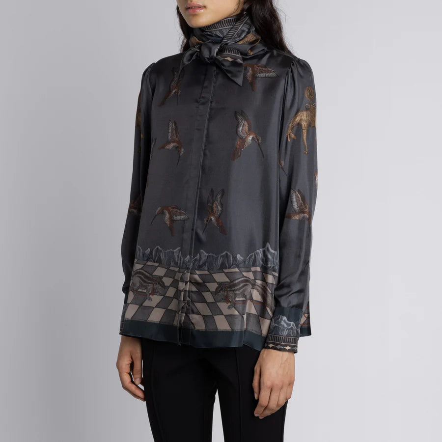 SABINA SAVAGE The Wolf You Feed Tie-Neck Silk Blouse