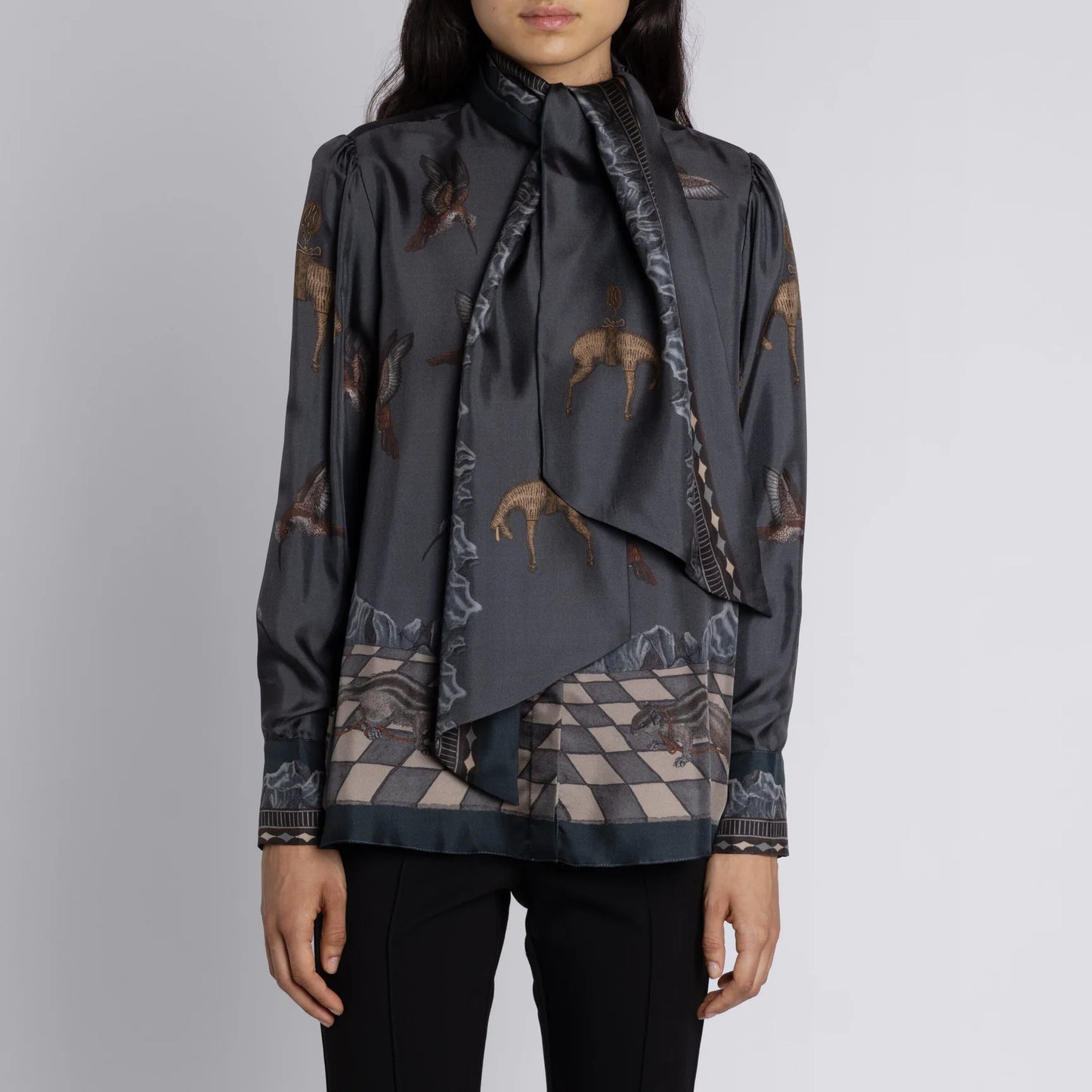 SABINA SAVAGE The Wolf You Feed Tie-Neck Silk Blouse