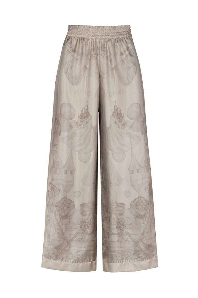 SABINA SAVAGE The Glass Swan Pencil Silk Wide Lounge Trousers