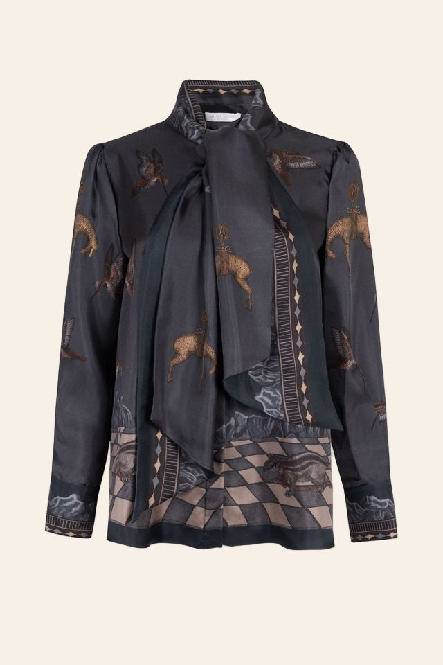 SABINA SAVAGE The Wolf You Feed Tie-Neck Silk Blouse