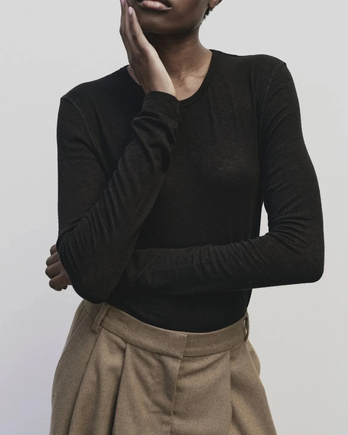 MIJEONG PARK Wool Tencel Crew Neck Top