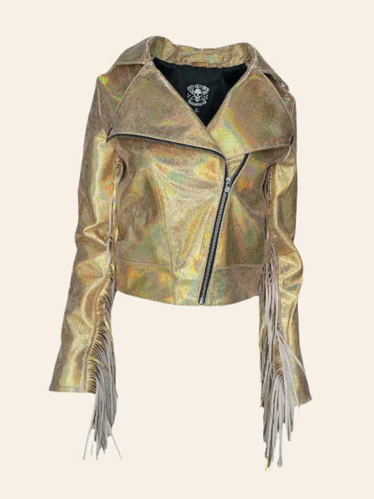 ANY OLD IRON Glimmer Gold Moto Jacket