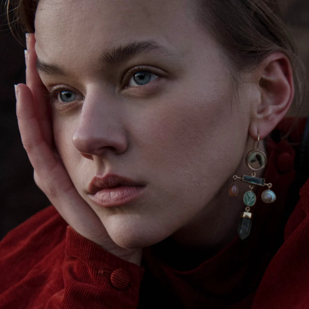 GRAINNE MORTON Green and Pink Balance Drop Earrings