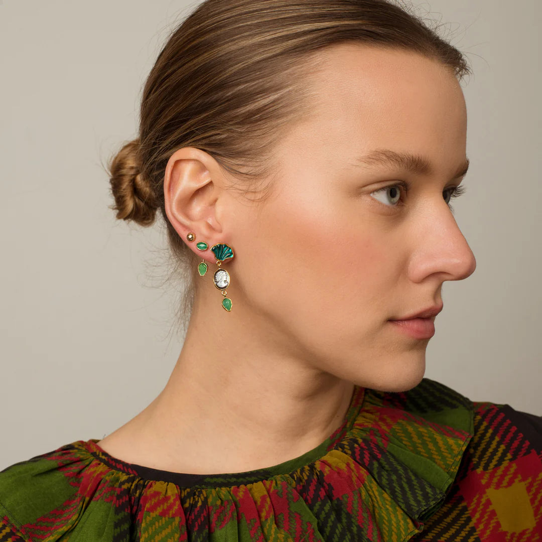 GRAINNE MORTON Green Three Charm Moving Drop Earrings