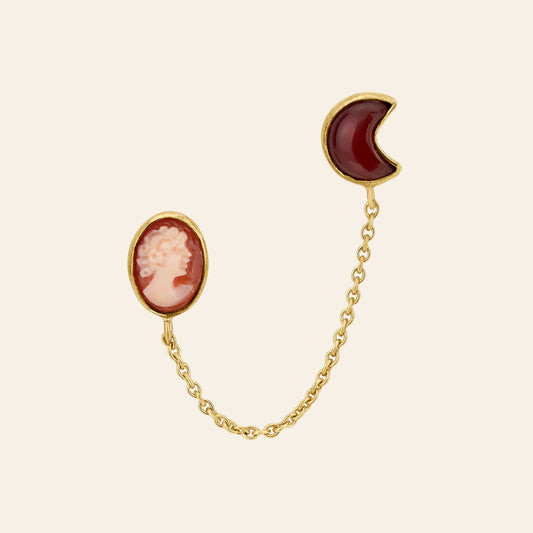 GRAINNE MORTON Double Cameo and Moon Double Stud Earring Single