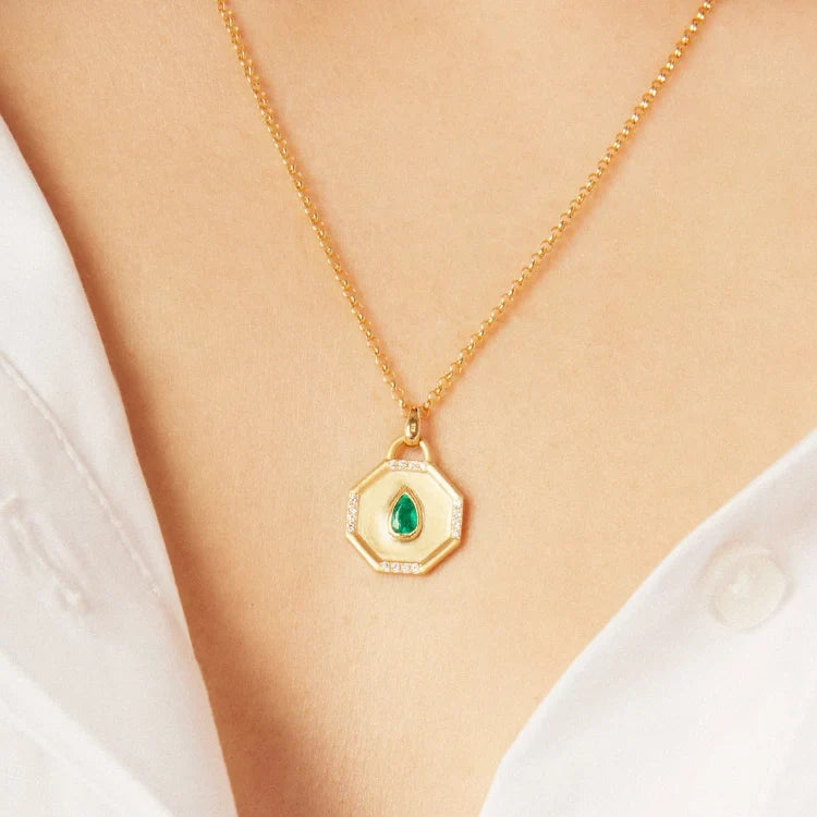 ELIZABETH MOORE Fairy Dust Emerald Teardrop Pendant