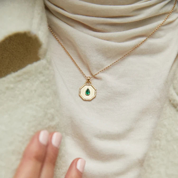 ELIZABETH MOORE Fairy Dust Emerald Teardrop Pendant