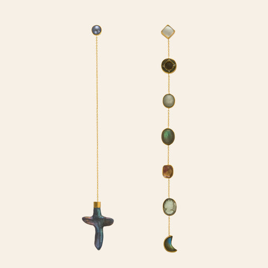 GRAINNE MORTON X-Long Mismatched Chain Drop Earrings