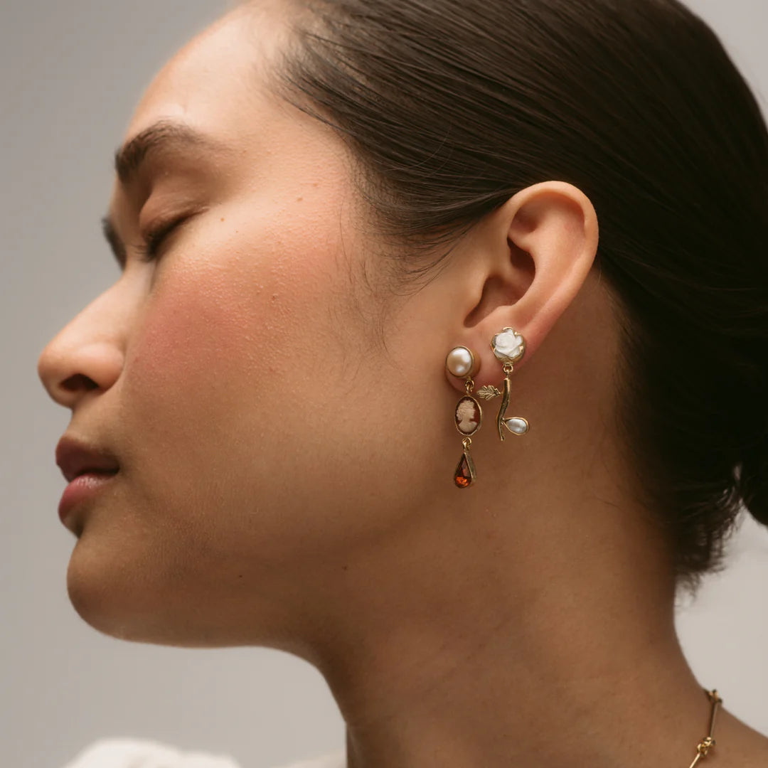 GRAINNE MORTON Amber Cameo Three Charm Moving Drop Earrings