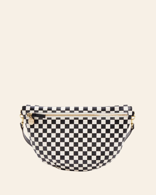 CLARE V Grande Fanny Black & Cream Woven Checker