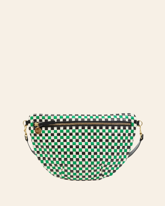 CLARE V Grande Fanny Green Apple Multi Woven Checker