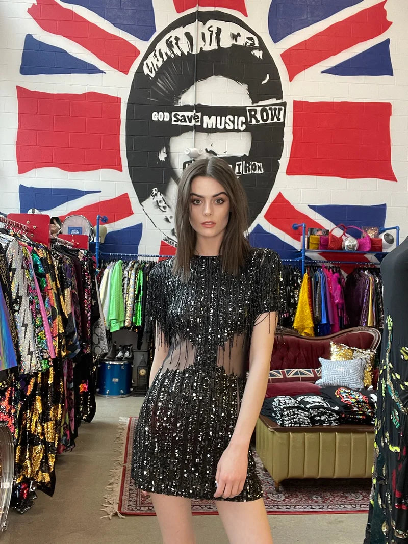 ANY OLD IRON Black Fringe Dress