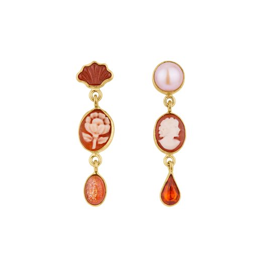 GRAINNE MORTON Amber Cameo Three Charm Moving Drop Earrings