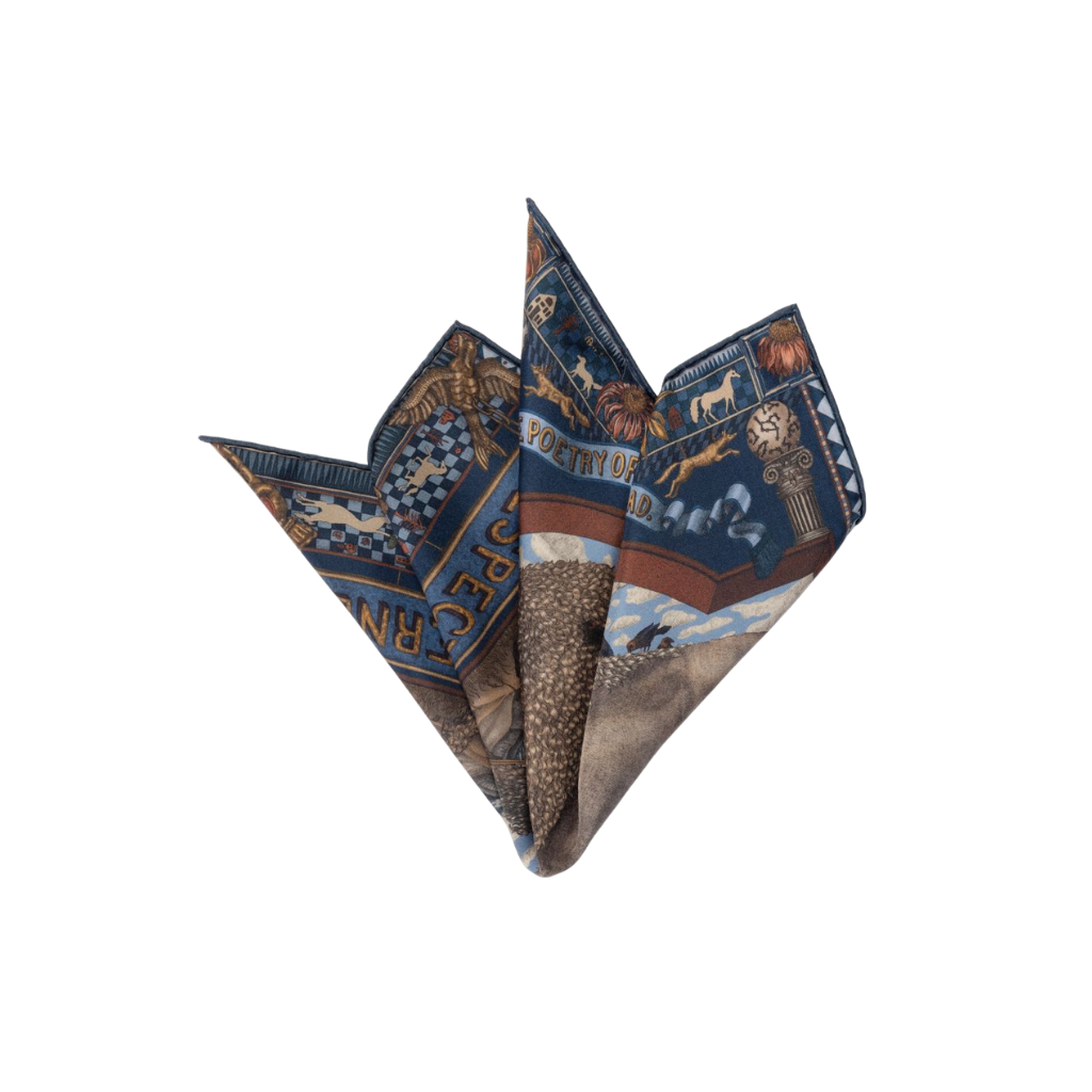 SABINA SAVAGE Secrets of the Bison Small Silk Scarf Chambray Stone