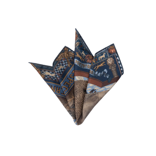 SABINA SAVAGE Secrets of the Bison Small Silk Scarf Chambray Stone