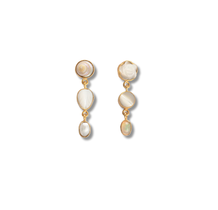 GRAINNE MORTON Three Charm Moving Drop Earrings Pearl