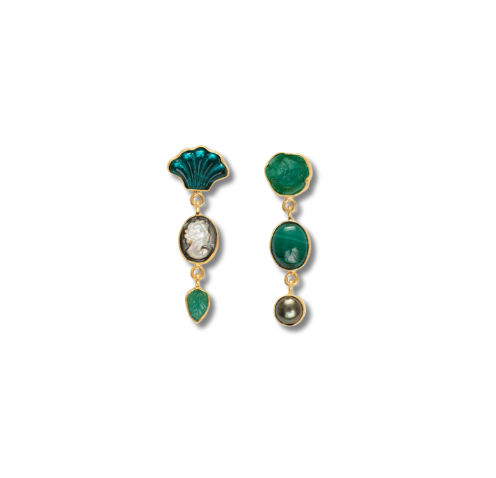 GRAINNE MORTON Green Three Charm Moving Drop Earrings