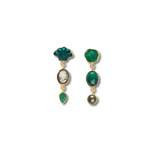 GRAINNE MORTON Green Three Charm Moving Drop Earrings