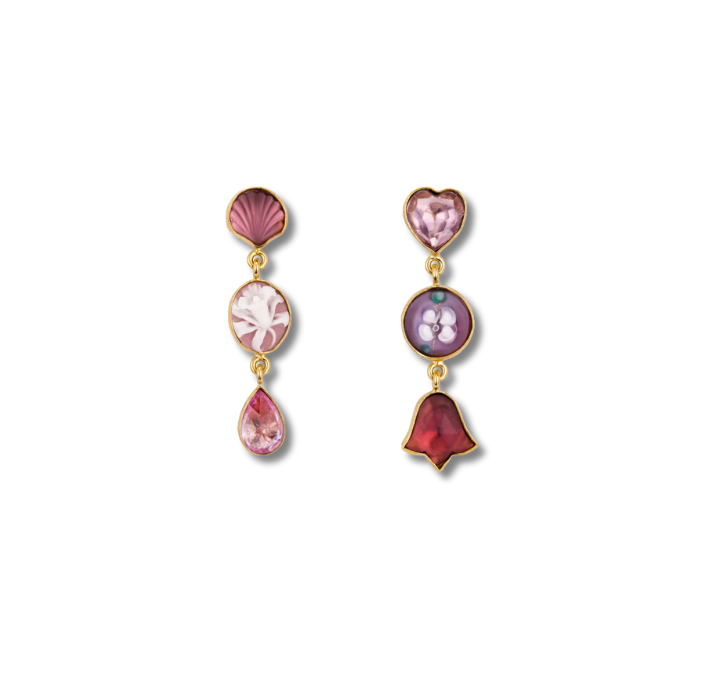 GRAINNE MORTON Pink Three Charm Moving Drop Earrings