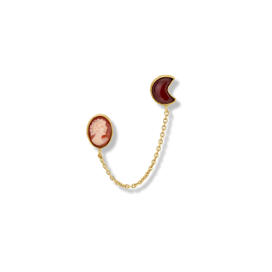 GRAINNE MORTON Double Cameo and Moon Double Stud Earring Single