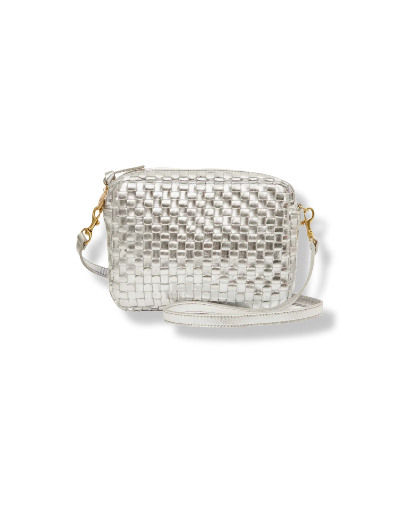 CLARE V Midi Sac Silver Specchio Woven Checker