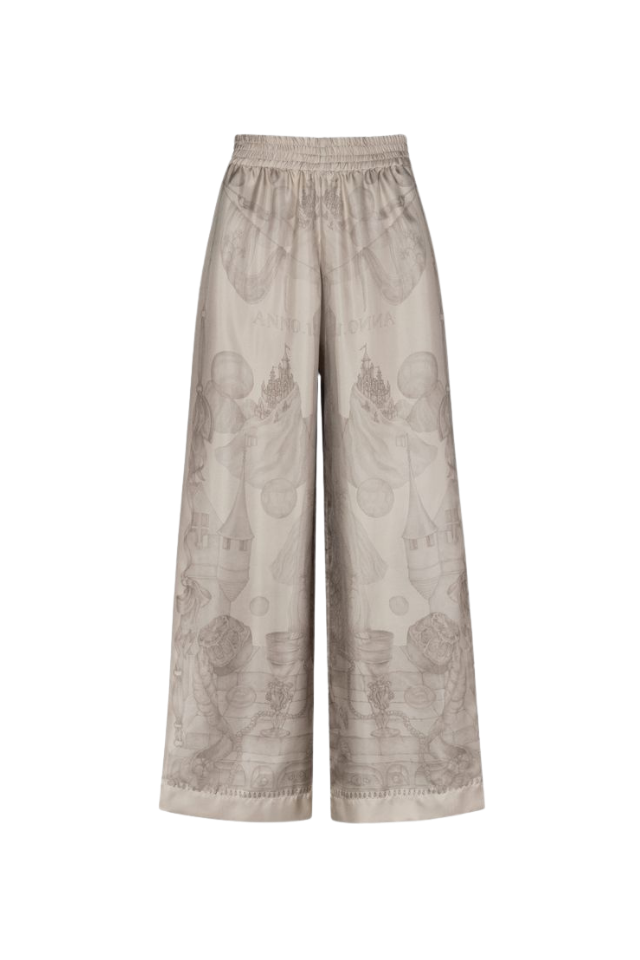 SABINA SAVAGE The Glass Swan Pencil Silk Wide Lounge Trousers