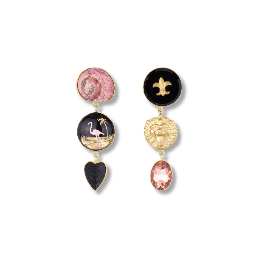 GRAINNE MORTON Flamingo and Lion Earrings