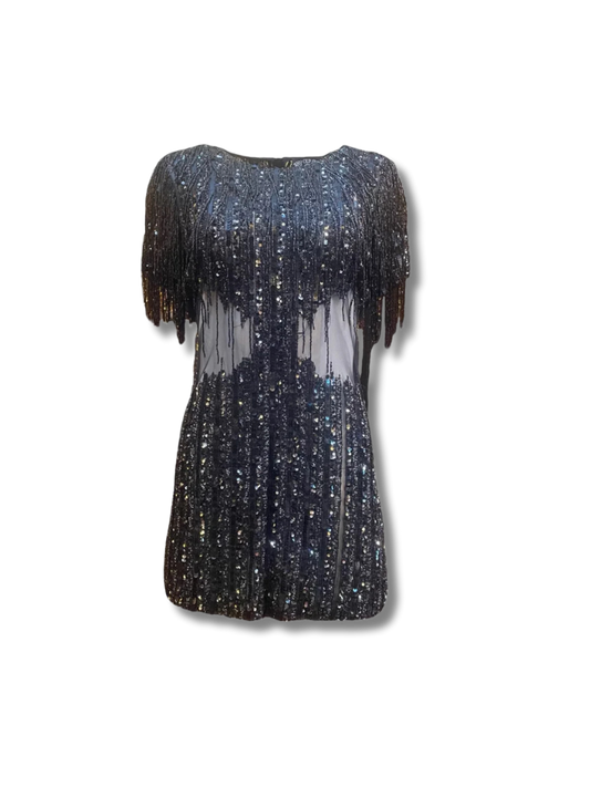 ANY OLD IRON Black Fringe Dress