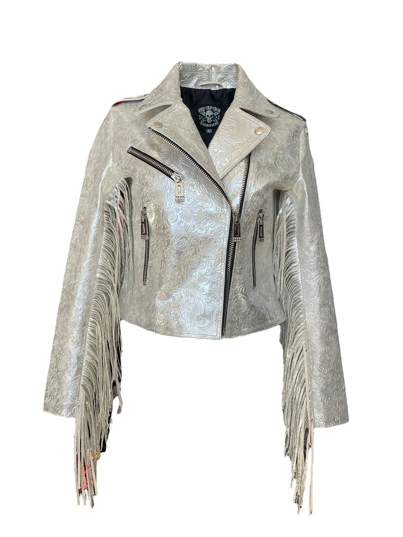 ANY OLD IRON Silver Swirl Moto Jacket