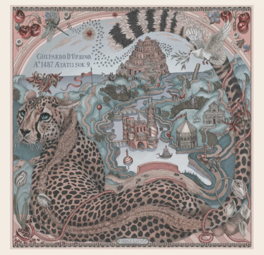 SABINA SAVAGE The Medici Cheetah Small Silk Scarf Mint