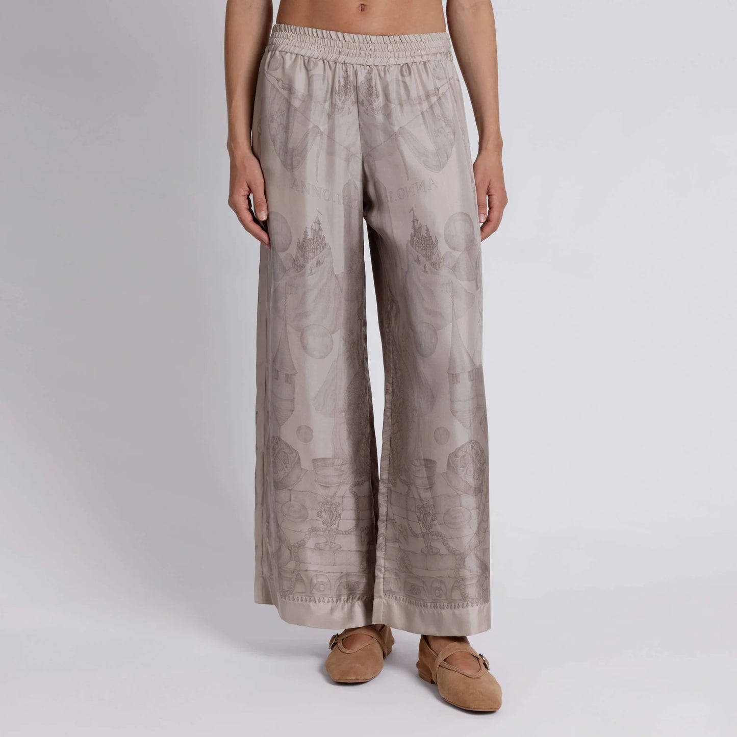 SABINA SAVAGE The Glass Swan Pencil Silk Wide Lounge Trousers