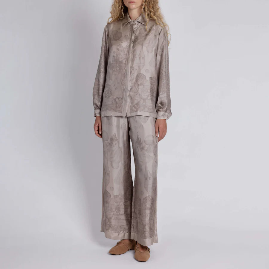 SABINA SAVAGE The Glass Swan Pencil Silk Wide Lounge Trousers