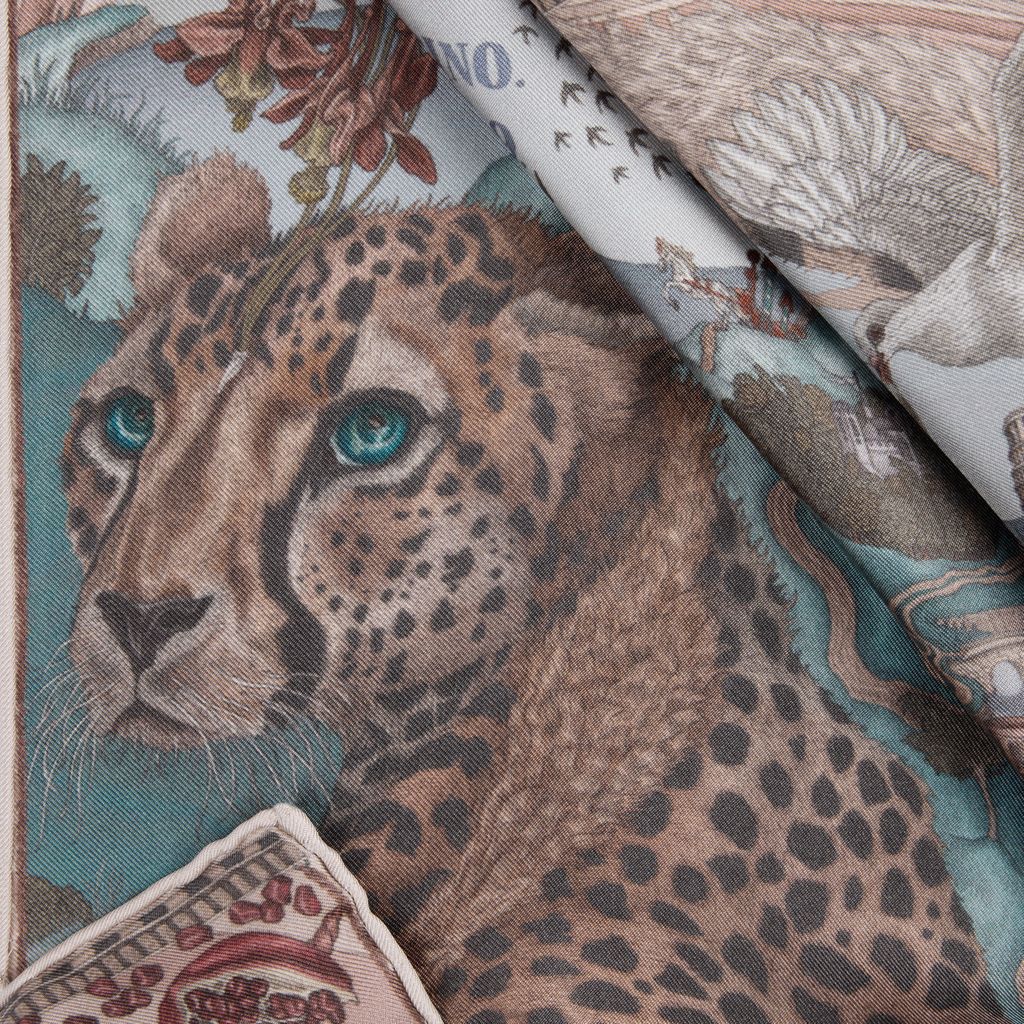 SABINA SAVAGE The Medici Cheetah Silk Scarf Mint