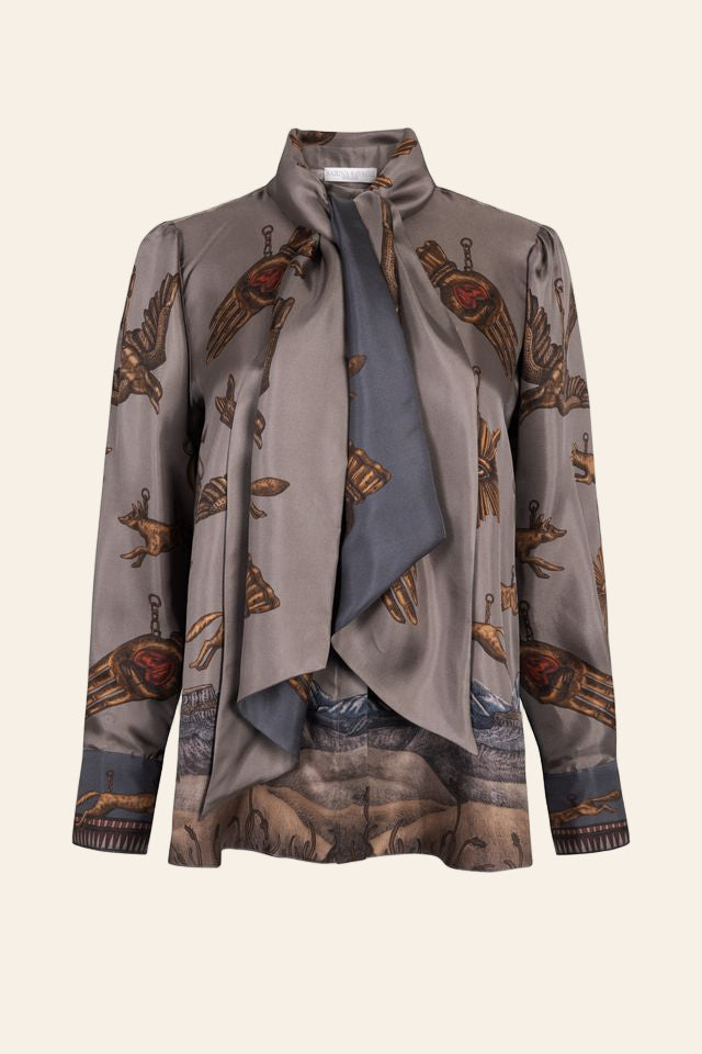 SABINA SAVAGE Secrets of the Bison Tie-Neck Silk Blouse