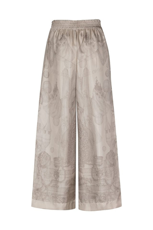 SABINA SAVAGE The Glass Swan Pencil Silk Wide Lounge Trousers