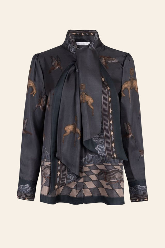 SABINA SAVAGE The Wolf You Feed Tie-Neck Silk Blouse